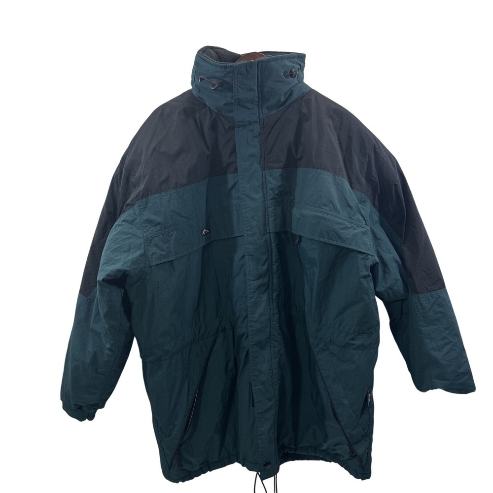 Snow Ridge Men XXL Jacket Zipped Hood Fleeced Lined Stand Up Collar Green Black